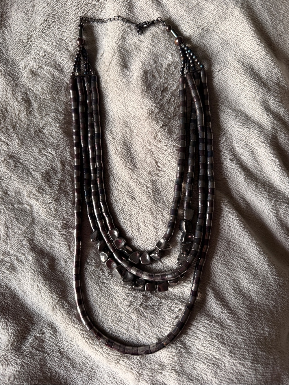 Multi-Strand Hematite Bead Necklace - Dark Gray